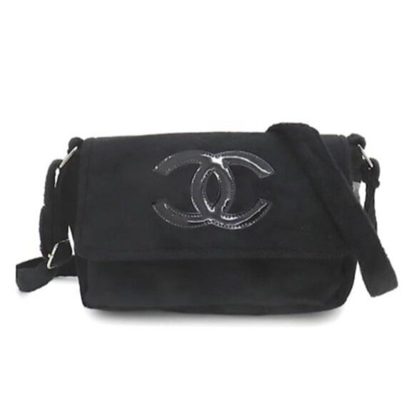 CHANEL Handbags - Chanel Precision Black Coco Mark Logo Crossbody Shoulder Bag Faux Fur Authentic